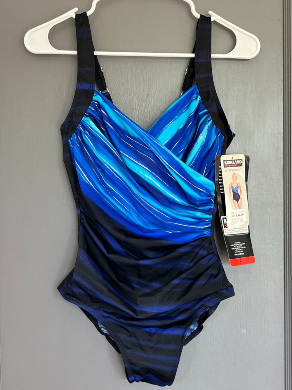 NWT Kirkland Miraclesuit Sanibel Crossover One Piece Swimsuit Blue Black Size 8